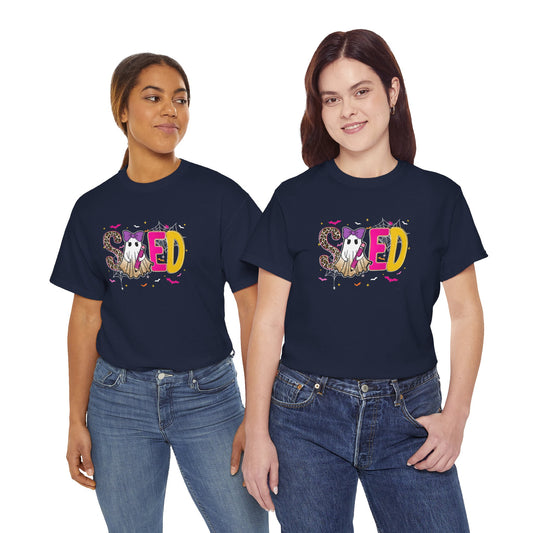 Sped Pastel Ghost Tee — Cute Halloween 'SPED' Graphic T-Shirt